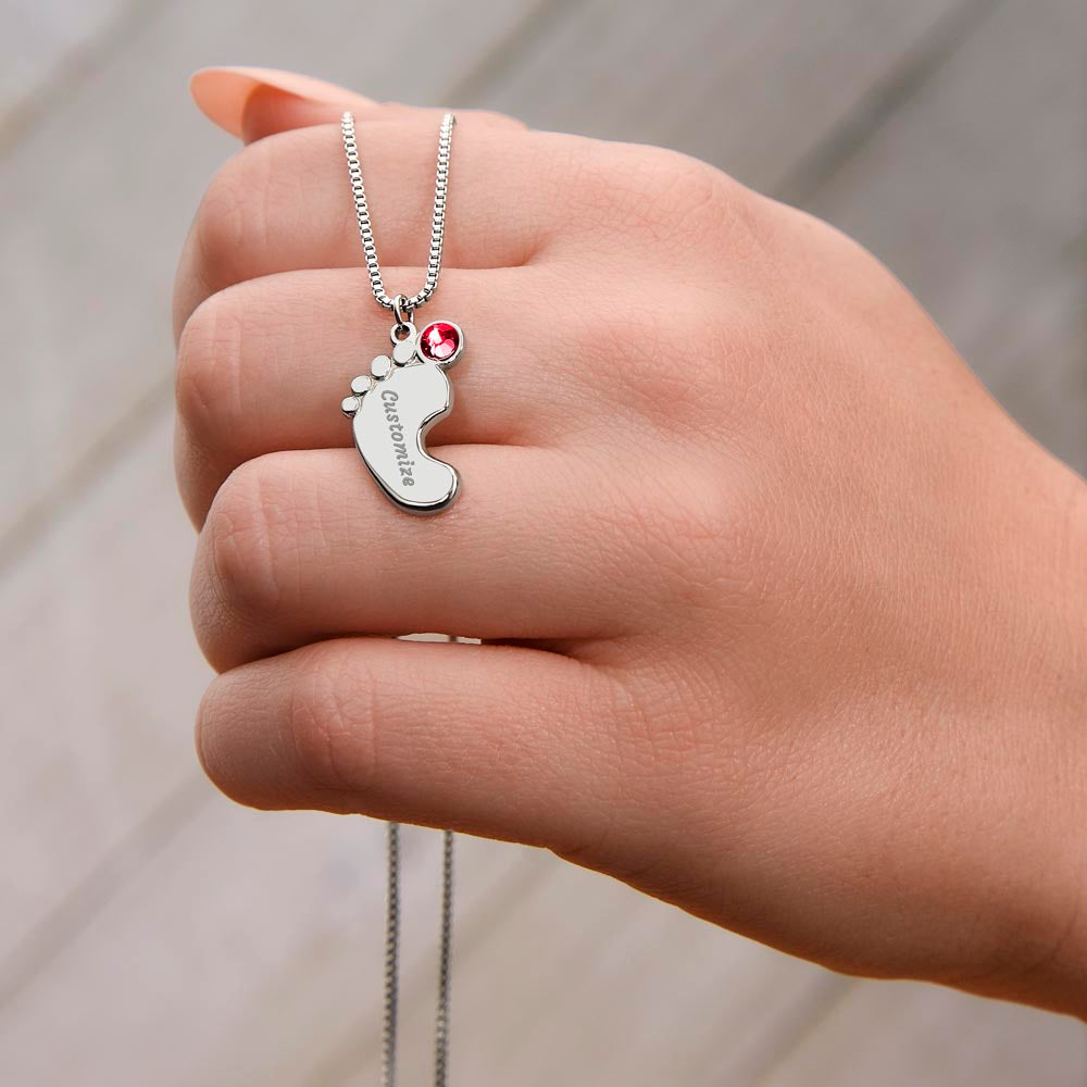 To My Beautiful Wife - Custom Baby Feet Necklace with Birthstone(s) - Never Forget