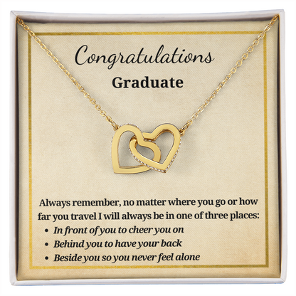 Gift for A Graduate - Graduation - Interlocking Hearts Pendant Necklace - Always Remember No Matter Where You Go Or How Far You Travel I Will Always Be In One Of Three Places