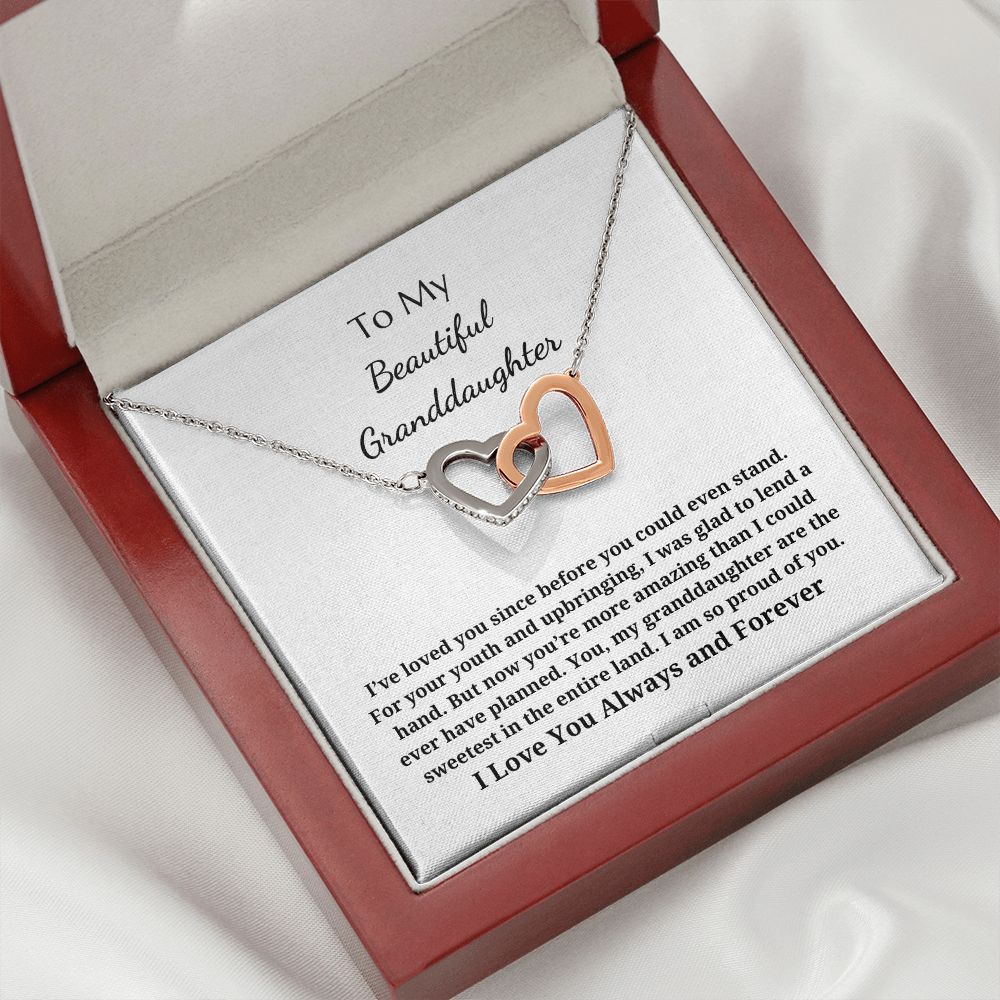 To My Beautiful Granddaughter - Interlocking Hearts Pendant Necklace - I've Loved You Since Before You Could Even Stand