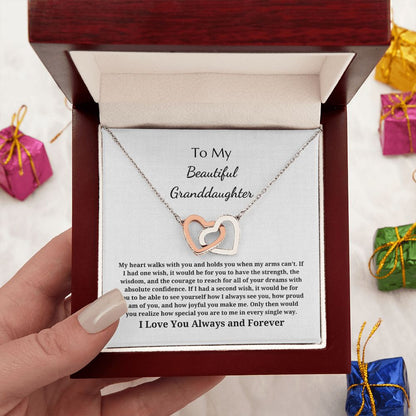 To My Beautiful Granddaughter - Interlocking Hearts Pendant Necklace - My Heart Walks With You