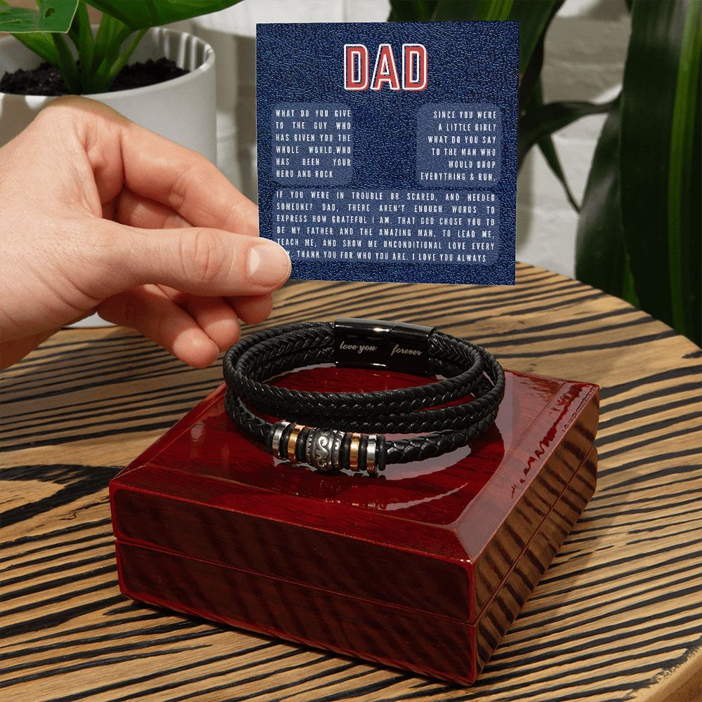To My Dad - From Daughter - Men's Love You Forever Bracelet - Hero and Rock