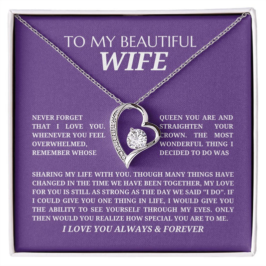 To My Beautiful Wife - Forever Love Pendant Necklace - Never Forget - Purple