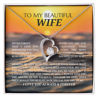 To My Beautiful Wife - Forever Love Pendant Necklace - Never Forget - Sunset