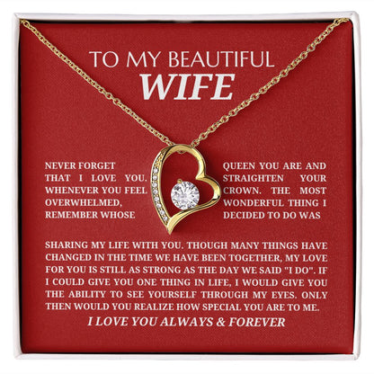 To My Beautiful Wife - Forever Love Pendant Necklace - Never Forget - Red