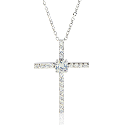 To My Beautiful Mom - Cubic Zirconia Cross Pendant Necklace - Bible Verse Isaiah 41:10, NIV