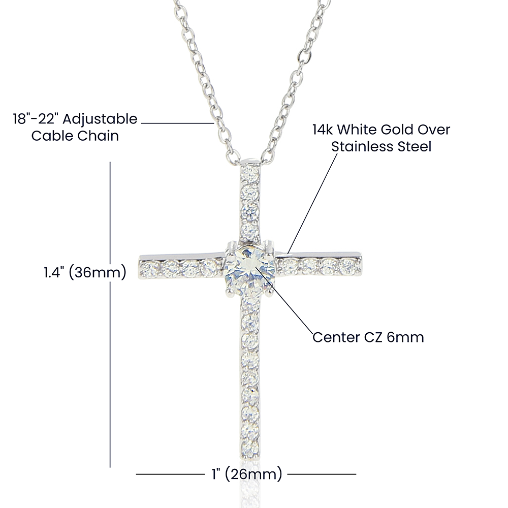 To My Beautiful Mom - Cubic Zirconia Cross Pendant Necklace - Bible Verse Isaiah 41:10, NIV