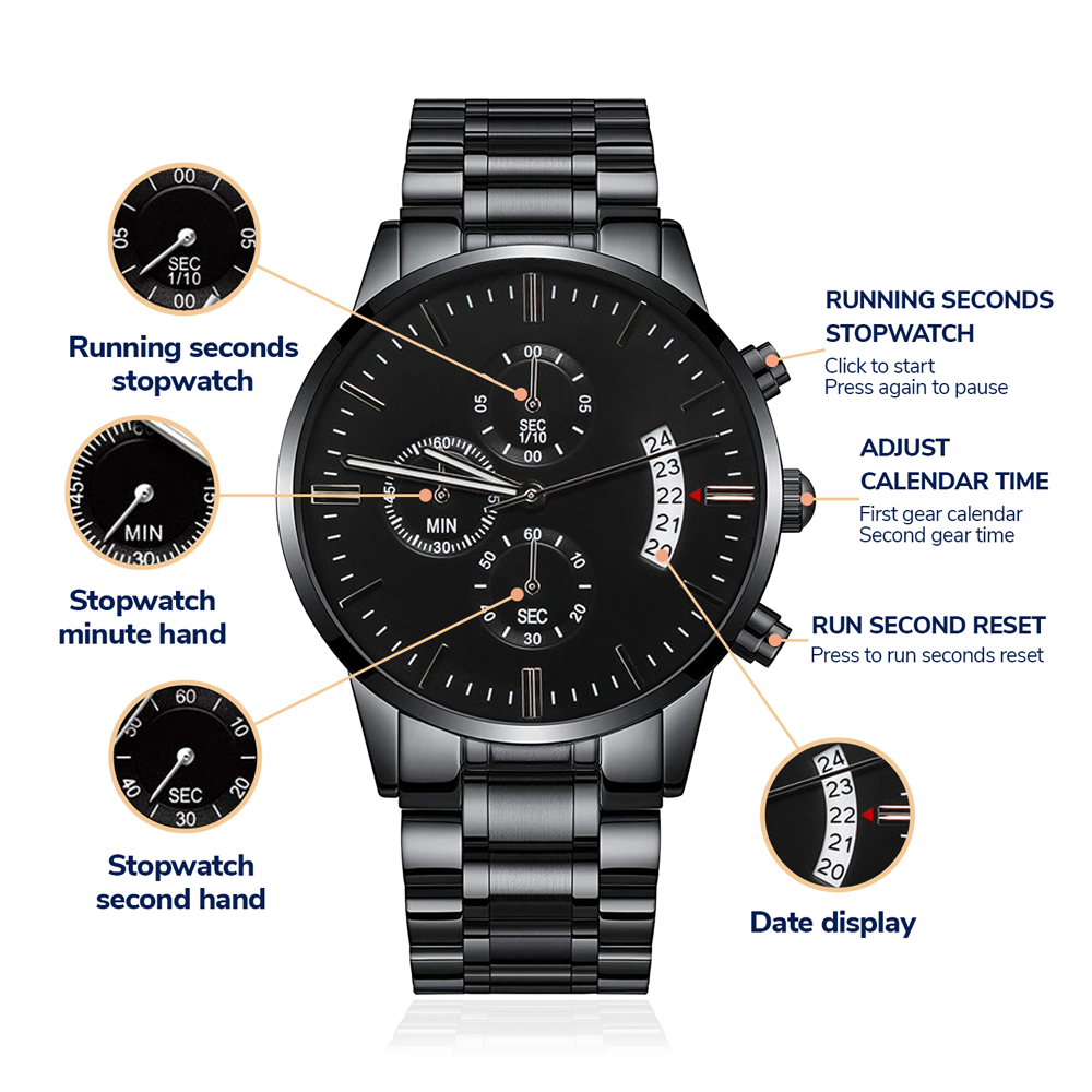 Customizable - Engraved Black Chronograph - Watch