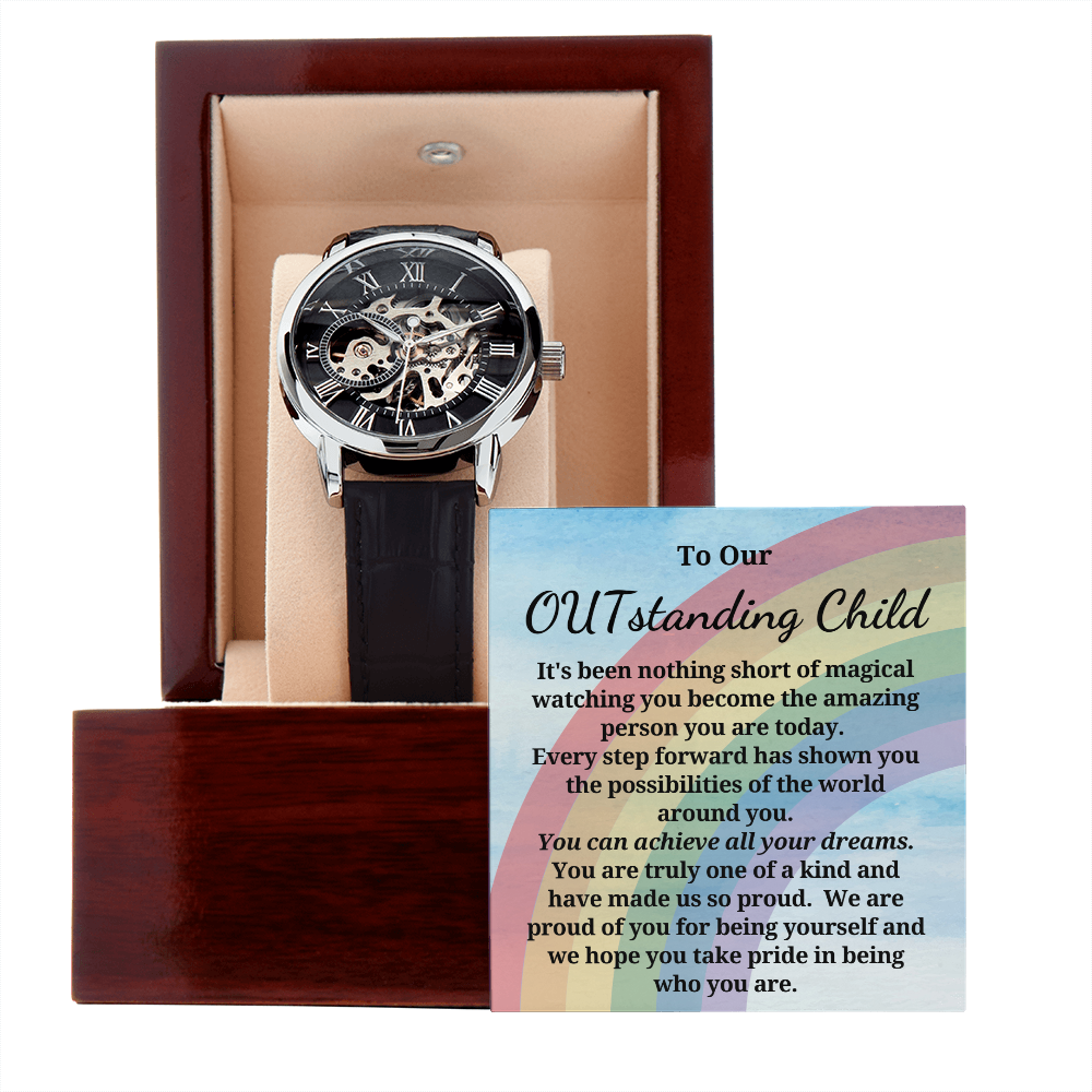 Gift For Our OUTstanding Child - Gift From Parents - Men's Openwork Watch - Pride Jewelry We Are Proud Of You For Being Yourself