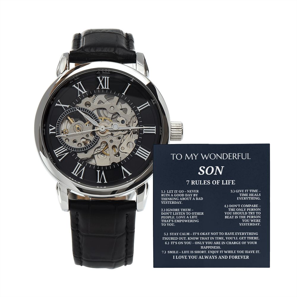To My Wonderful Son - Men's Openwork Watch - 7 Rules Of Life