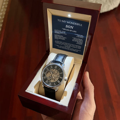To My Wonderful Son - Men's Openwork Watch - 7 Rules Of Life