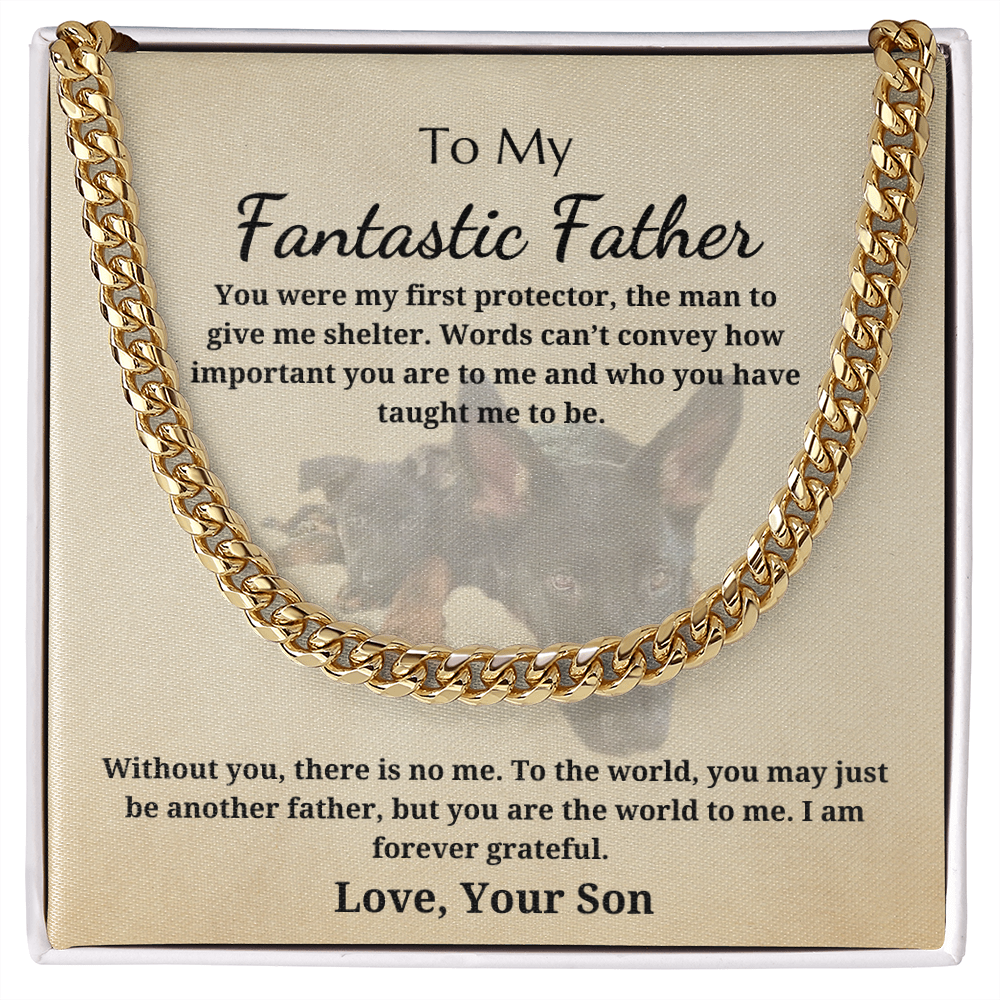 Gift for Dad - Gift from Son - Cuban Link Chain - To My Fantastic Father My Protector Doberman Pinscher and Puppy