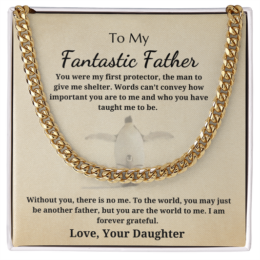 Gift for Dad - Gift from Daughter - Cuban Link Chain - To My Fantastic Father My Protector Penguin and Chick