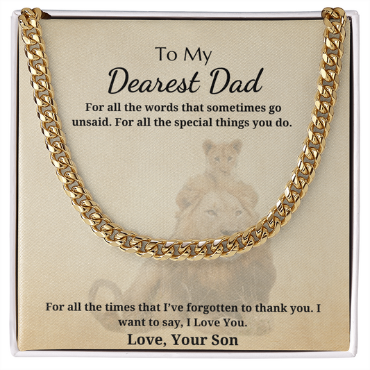 Gift for Dad - Gift from Son - Cuban Link Chain - To My Dearest Dad I Love You Lion and Cub