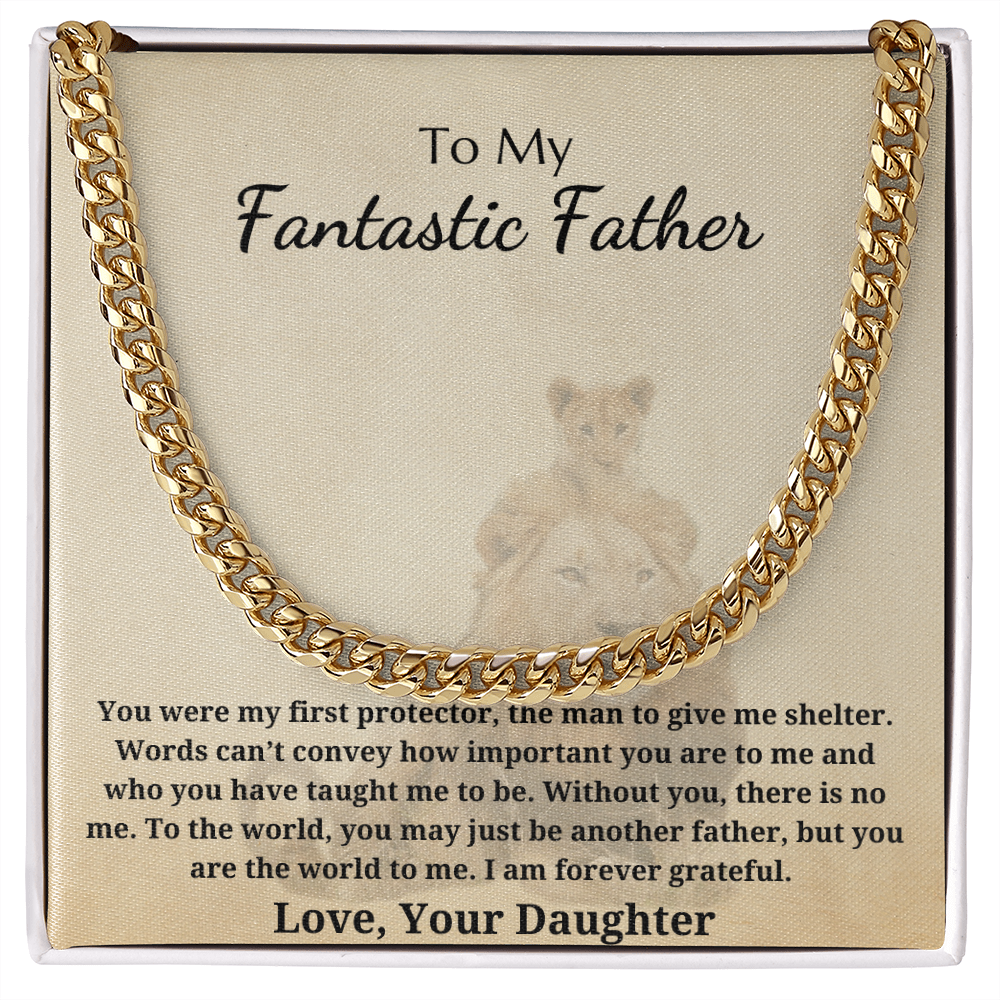 Gift for Dad - Gift from Daughter - Cuban Link Chain - To My Fantastic Father My Protector Lion and Cub