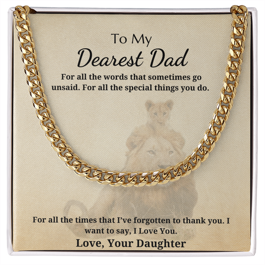 Gift for Dad - Gift from Daughter - Cuban Link Chain - To My Dearest Dad I Love You Lion and Cub