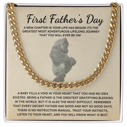 Gift for New Dad - First Fathers Day - Cuban Link Chain - A New Chapter In Your Life Has Begun Gorilla and Baby Gorilla