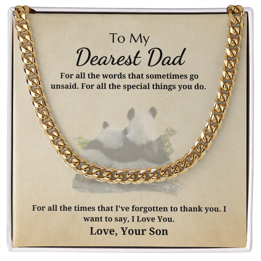 Gift for Dad - Gift from Son - Cuban Link Chain - To My Dearest Dad I Love You Panda and Cub