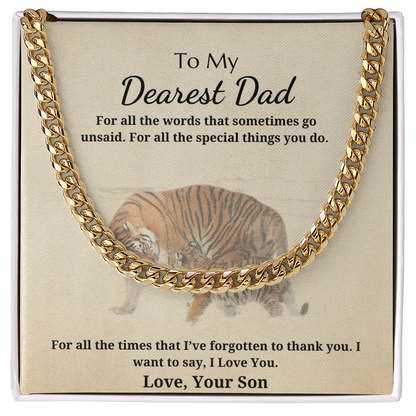 Gift for Dad - Gift from Son - Cuban Link Chain - To My Dearest Dad I Love You Tiger and Cub