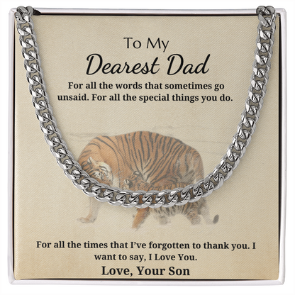 Gift for Dad - Gift from Son - Cuban Link Chain - To My Dearest Dad I Love You Tiger and Cub