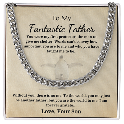 Gift for Dad - Gift from Son - Cuban Link Chain - To My Fantastic Father My Protector Penguin and Chick