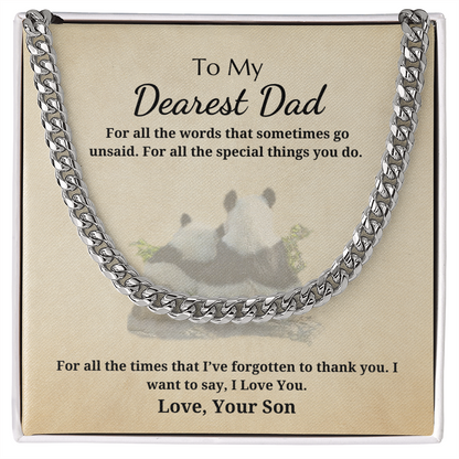 Gift for Dad - Gift from Son - Cuban Link Chain - To My Dearest Dad I Love You Panda and Cub
