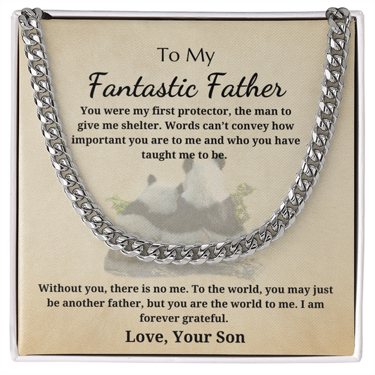 Gift for Dad - Gift from Son - Cuban Link Chain - To My Fantastic Father My Protector Panda and Cub