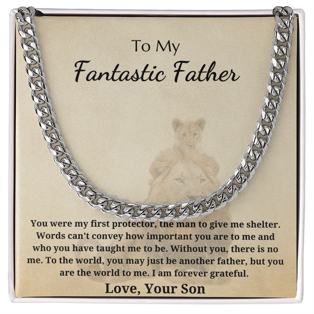 Gift for Dad - Gift from Son - Cuban Link Chain - To My Fantastic Father My Protector Lion and Cub