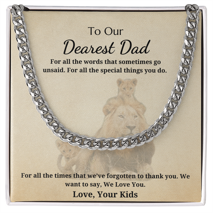 Gift for Dad - Gift from Kids - Cuban Link Chain - To Our Dearest Dad We Love You Lion and Cubs