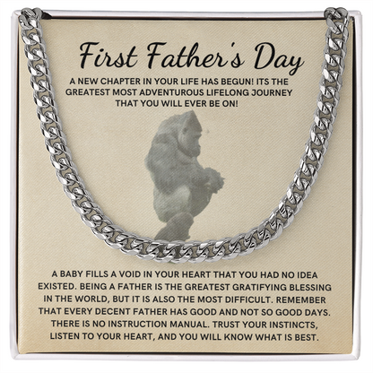 Gift for New Dad - First Fathers Day - Cuban Link Chain - A New Chapter In Your Life Has Begun Gorilla and Baby Gorilla