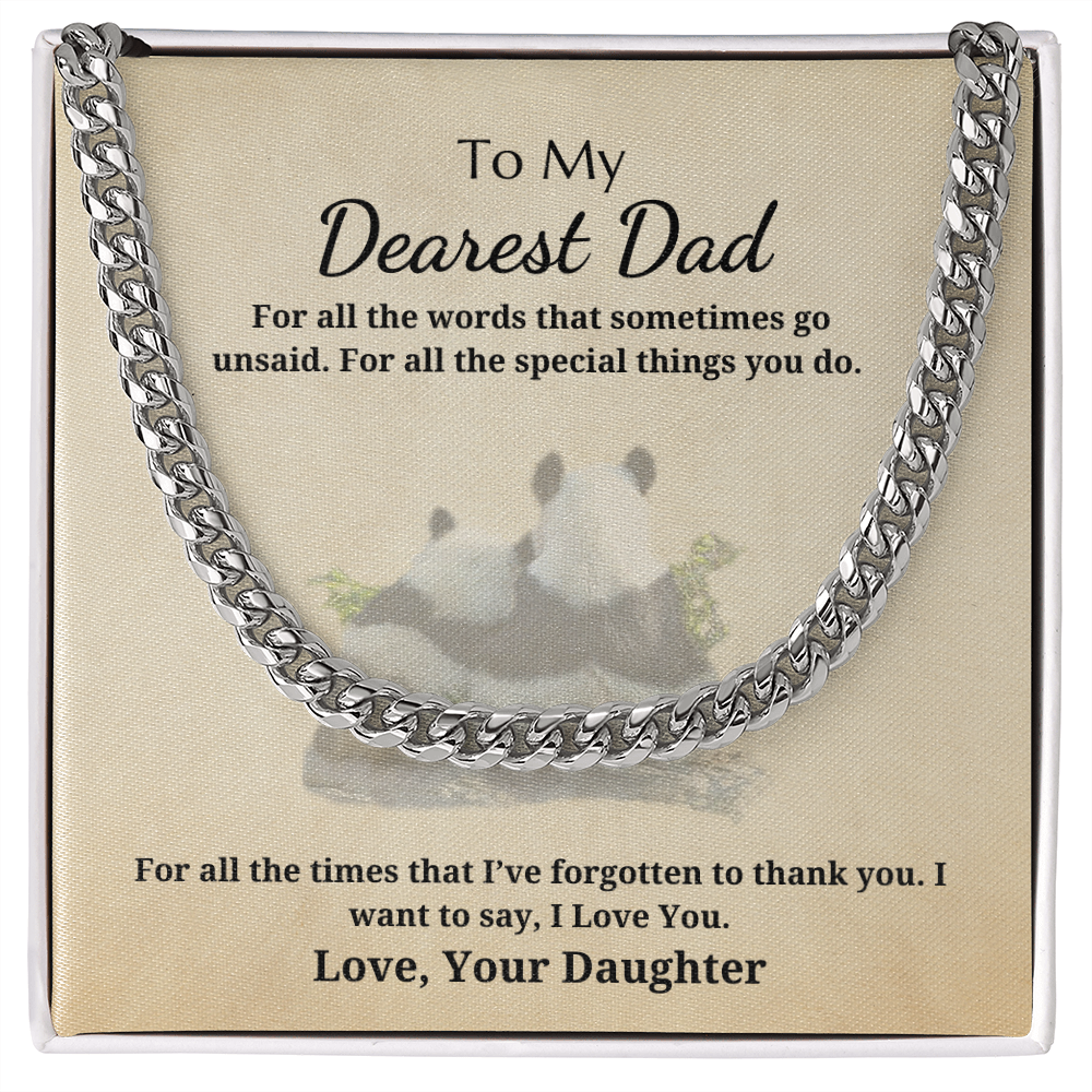 Gift for Dad - Gift from Daughter - Cuban Link Chain - To My Dearest Dad I Love You Panda and Cub