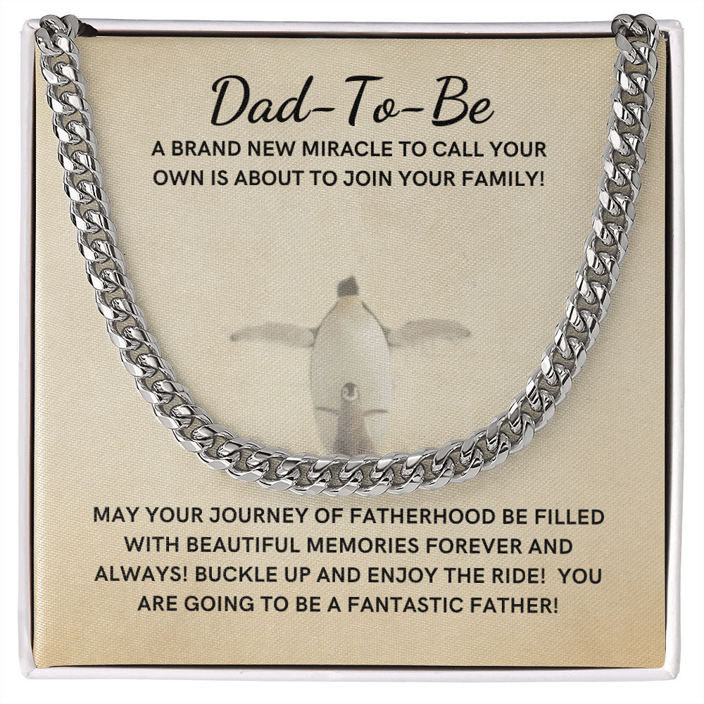 Gift for Dad To Be - Cuban Link Chain - A Brand New Miracle Journey of Fatherhood Penguin and Chick
