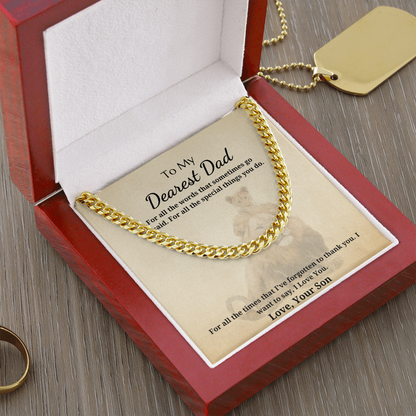 Gift for Dad - Gift from Son - Cuban Link Chain - To My Dearest Dad I Love You Lion and Cub