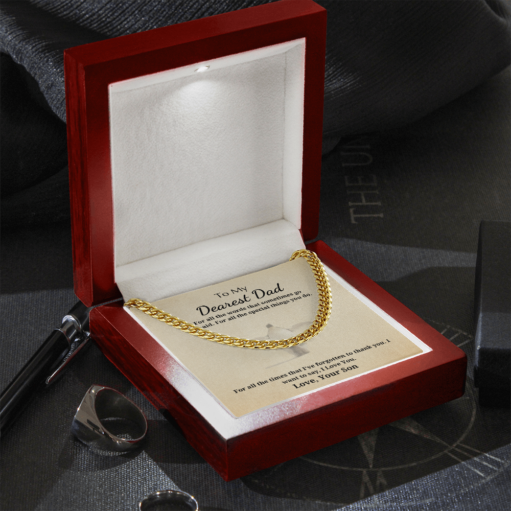 Gift for Dad - Gift from Son - Cuban Link Chain - To My Dearest Dad I Love You Penguin and Chick