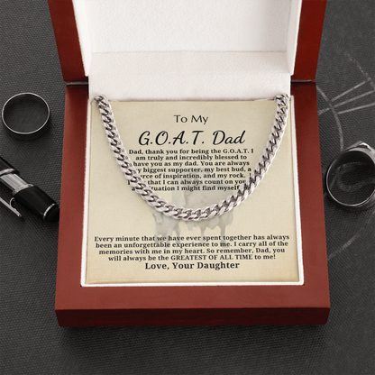 Gift for Dad - Gift from Daughter - Cuban Link Chain - To My G.O.A.T. Dad The Greatest Of All Time