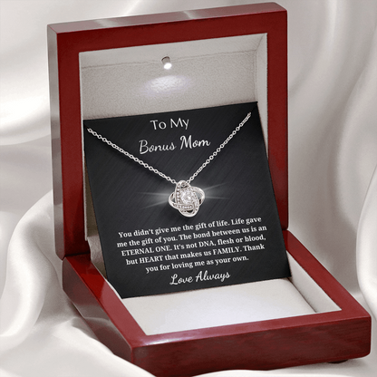 To My Bonus Mom - Love Knot Pendant Necklace - Heart That Makes Us Family