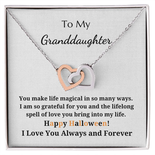 To My Granddaughter - Halloween - Interlocking Hearts Pendant Necklace - You Make Life Magical In So Many Ways