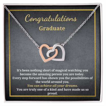 Gift for A Graduate - Graduation - Interlocking Hearts Pendant Necklace - You Can Achieve All Your Dreams