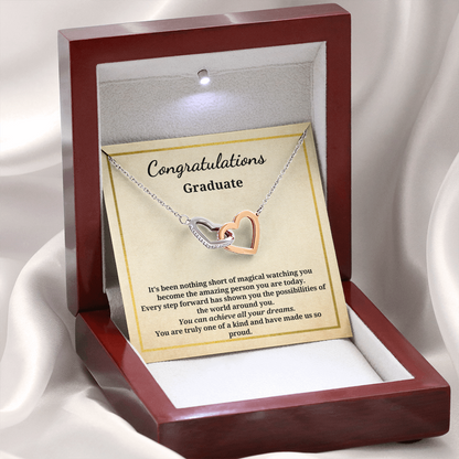 Gift for A Graduate - Graduation - Interlocking Hearts Pendant Necklace - You Are Truly One Of A Kind And Have Made Us So Proud