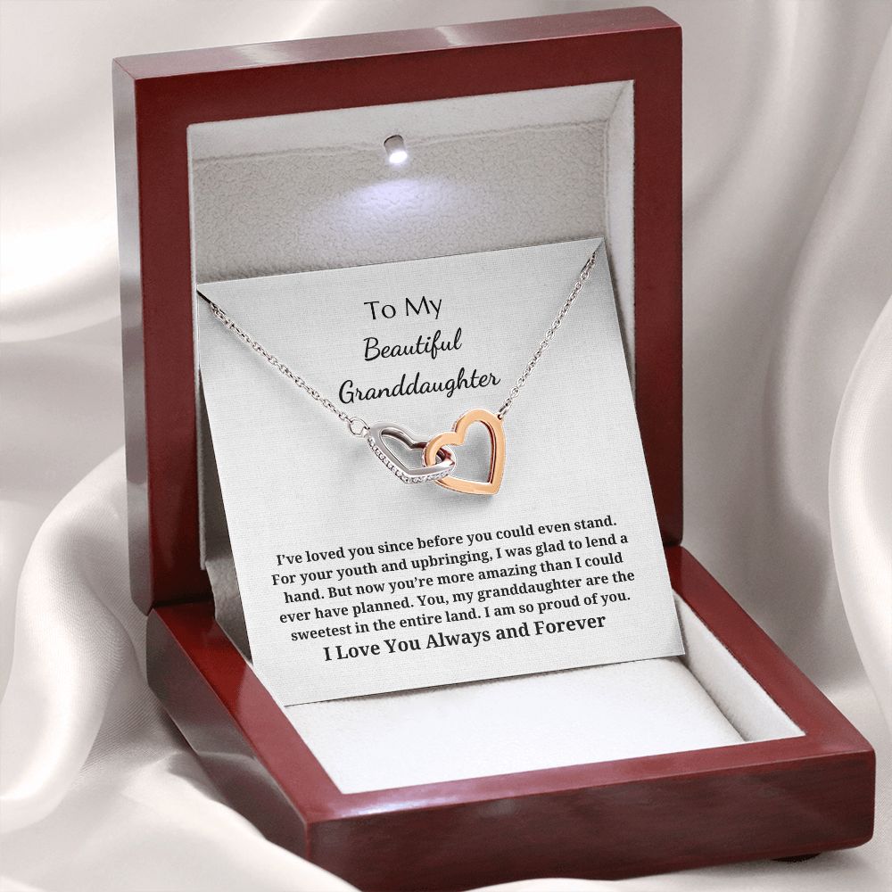 To My Beautiful Granddaughter - Interlocking Hearts Pendant Necklace - I've Loved You Since Before You Could Even Stand