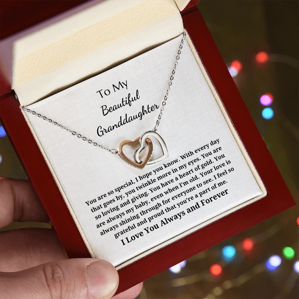 To My Beautiful Granddaughter - Interlocking Hearts Pendant Necklace - I Feel So Grateful And Proud That You're A Part Of Me