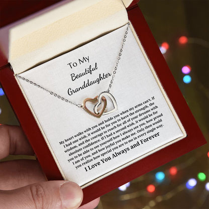 To My Beautiful Granddaughter - Interlocking Hearts Pendant Necklace - My Heart Walks With You