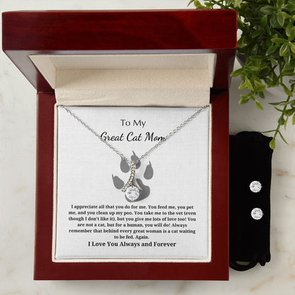 To My Great Cat Mom - Alluring Beauty Pendant Necklace and Earrings - I Appreciate All That You Do For Me